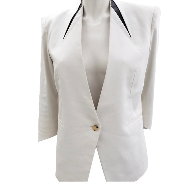 Helmut Lang White Linen Angular Jacket with Leather Trim, US Size 8 - Picture 6 of 6